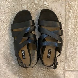 Size EU 37 / US 6-6.5 -- Black leather ecco sandals